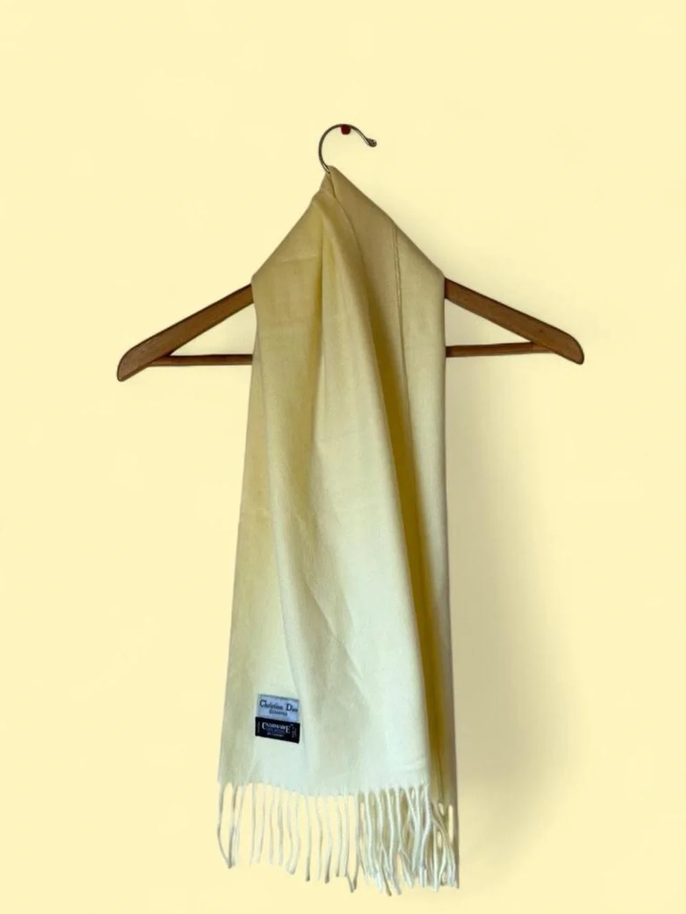 Vintage Christian Dior Butter Yellow Cashmere Scarf with Fringe